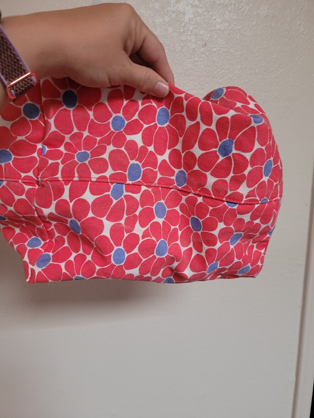 Boden Floral Canvas Tote Bag in Red with Blue Accents - Picture 7 of 8